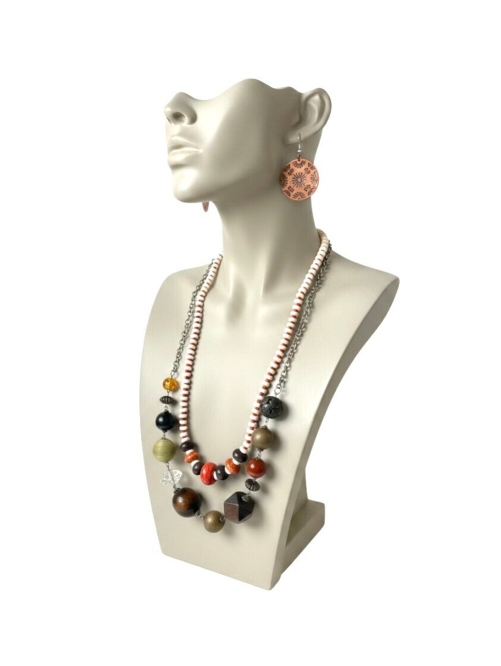2 Boho Western Beaded Necklaces & Wood Dangle Earrings Jewelry Set